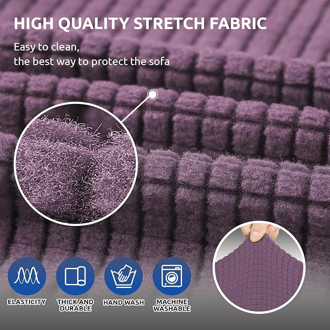 Stretch Couch Covers for Sofa, 3 Cushion Couch Slipcover, Dark Purple | 1-Piece - Image 5