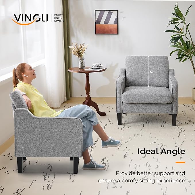 VINGLI Accent Chairs Set of 2 Gray Living Room Chairs Reading Chair - Image 4