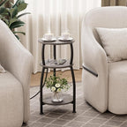Round Side Table with Power Outlet & USB Ports, 3-Tier End Table with Storage - Image 5