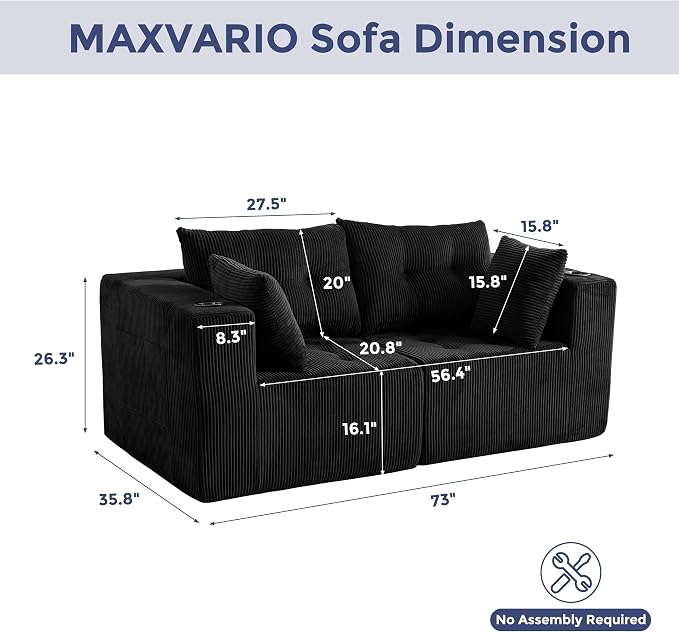 MAXYOYO Modular Sectional Sofa Couch, Loveseat Boneless Cloud Couch - Image 2