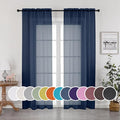 Navy Blue Sheer Curtains 90 Inches Long, Solid Light Filtering Sheer Curtains by OWENIE
