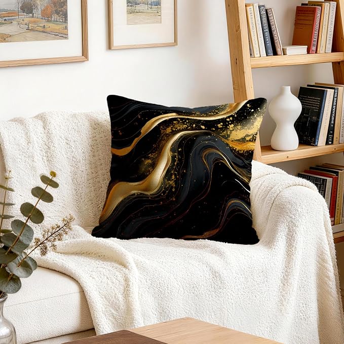 OBSEDE Abstract Black Gold Marble Decorative Throw Pillow Covers 18 × 18 in - Image 8