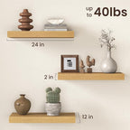 Fun Memories 12 Inch Deep Oak Floating Shelf, 24 x 12 Rustic Wood Wall Shelf - Image 3