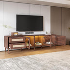 Merax Rattan TV Stand with LED Lights, Solid Wood Feet, Living Room, Bedroom - Image 4