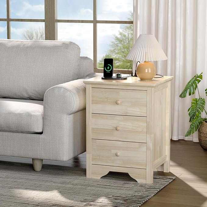 Bonnlo Unfinished Rubber Wood Night Stand Set 2 - Image 7