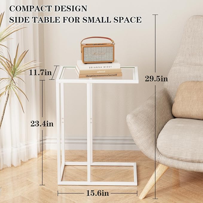 Easy Paws Small C Shaped Table for Sofa, Glass Couch Sofa Tray Snack Table for - Image 3