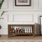 ABHENG Solid Rubber Wood Shoe Bench, Soft Chenille Material Upholstered Seat - Image 4