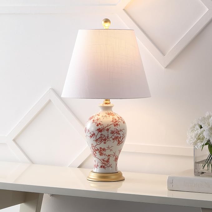 JONATHAN Y 24" White/Red French Country Ceramic Floral Urn Table Lamp, - Image 2