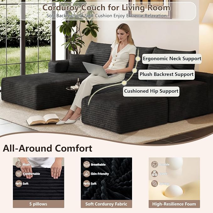 95" Cloud Sectional Couch U-Shaped Chaise - Image 3