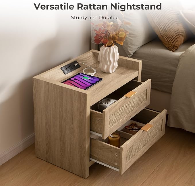 SICOTAS Rattan Nightstands Set of 2 Bedside Table - Image 7