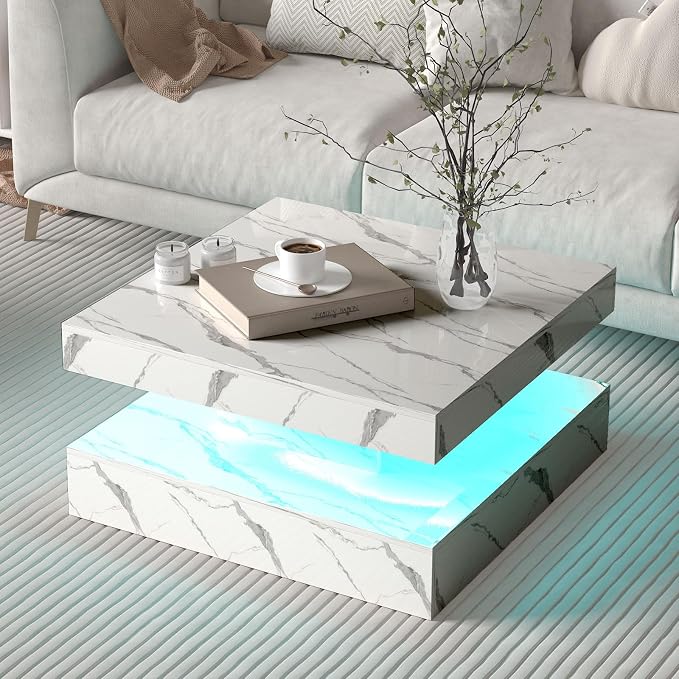 HedoAjim White Marble LED Coffee Table - Image 7