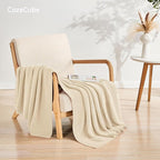 CozeCube Light Beige Seed Stitch Throw Blanket 60"x80", Farmhouse Decor | - Image 5