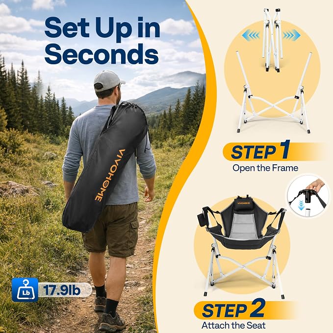 VIVOHOME Hammock Camping Chair, Portable Outdoor Swinging Rocking Chairs - Image 3