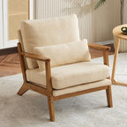 VINGLI Solid Wood Wide Armrests Accent Chair, Upholstered Mid Century Modern - Image 9