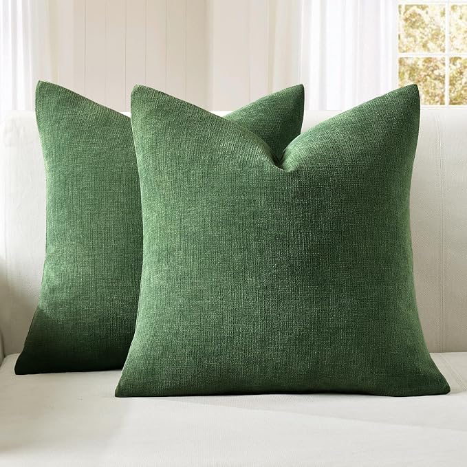 MIULEE Moss Green Chenille Couch Throw Pillow Covers, 20x20 | Set of 2 by MIULEE