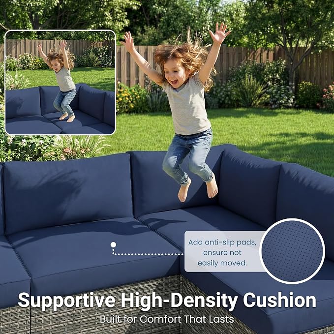 May in Color 7 Pieces Wicker Outdoor Patio Furniture Set, Patio Sectional Sofa - Image 5