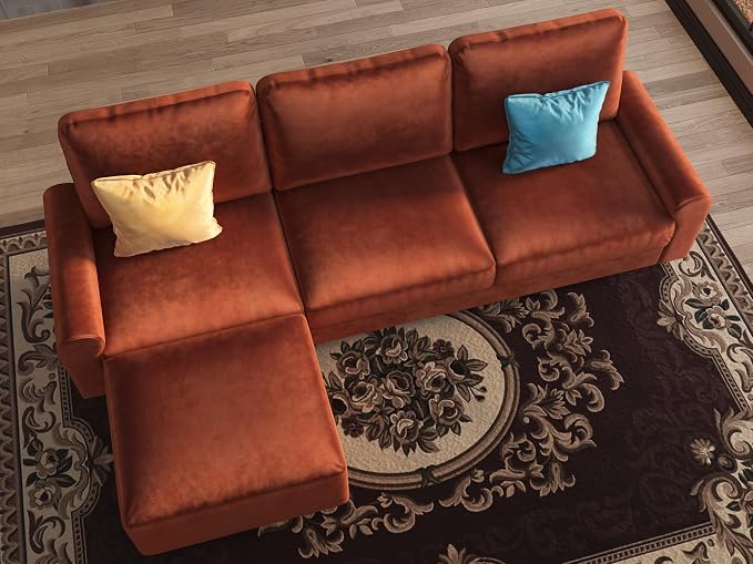 EASE MOOSE Large Seat Velvet L-Shaped Sofa, Soft 4 Seat Couch - Image 4