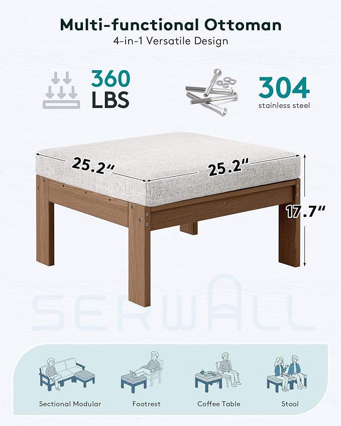 SERWALL Outdoor Ottoman with Cushions - Image 2