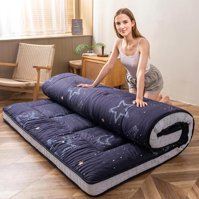 MAXYOYO Black Moon and Star Futon Mattress, Padded Japanese Floor Mattress by MAXYOYO