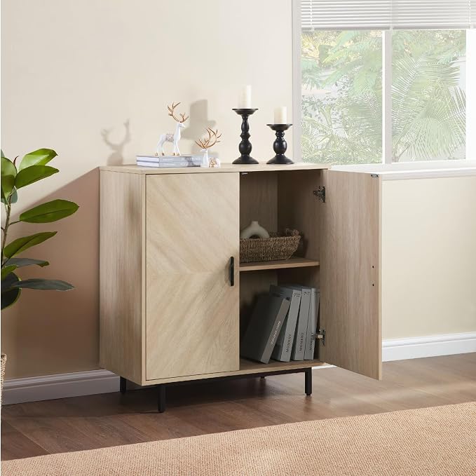 Storage Cabinet with Doors, Modern Accent Cabinet, Wood Grain Decoratio Buffet - Image 5