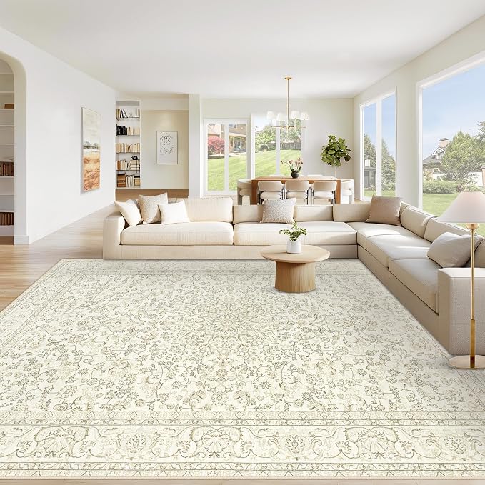 Area Rug 8x10 Washable Rug, Vintage Boho Medallion Rugs Non-Slip Soft Low Pile by VECARF