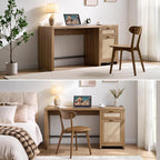 SICOTAS Rattan Home Office Desk, 2 Pieces Farmhouse Boho Executive Desk - Image 8