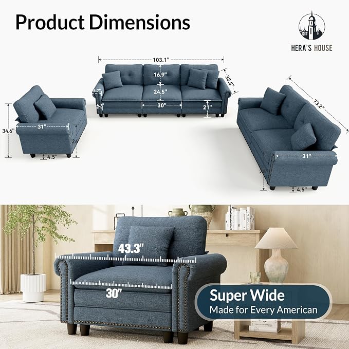 HERA'S HOUSE 3 Pieces Modular Sectional Sofa Sets, Oversized Couch Set - Image 2