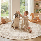 Round Rugs 6ft Washable Rug, Vintage Boho Medallion Rugs Non-Slip Soft Low Pile - Image 2
