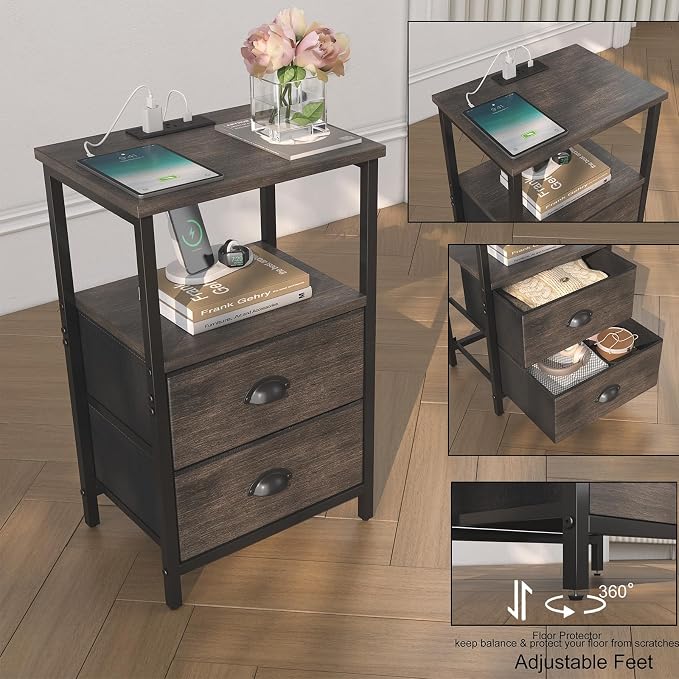 sthmec Nightstand with Charging Station, LED Night Stand Set of 2, Bedside - Image 7