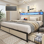 Lifezone King Bed Frame with 2-Tier Storage Headboard, Metal Platform Bed Frame by Lifezone