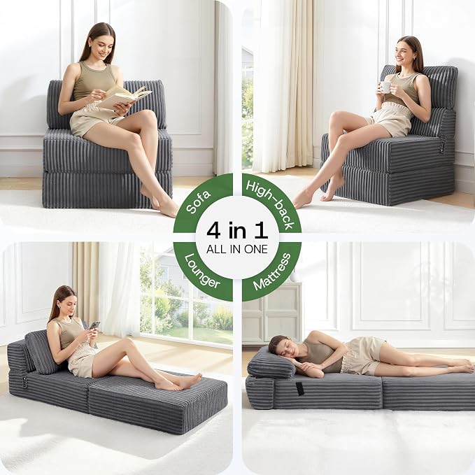 4-in-1 Folding Sofa Bed Convertible Boneless Sleeper Chair Couch Foldable - Image 5