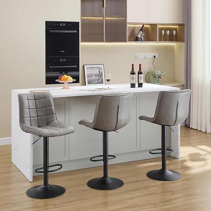 FIRAVOE Swivel Bar Stools Set of 3, Modern Adjustable Bar Stools - Image 8