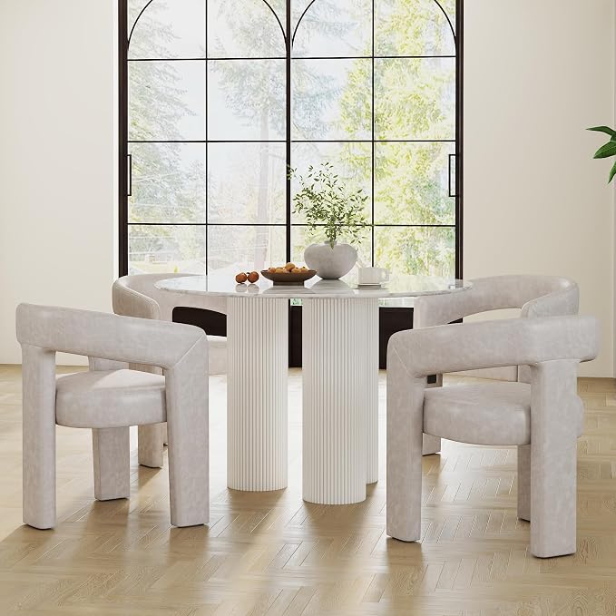 RIVOVA Modern Barrel Dining Chairs Set of 5, PU Leather Upholstered Accent Side - Image 7