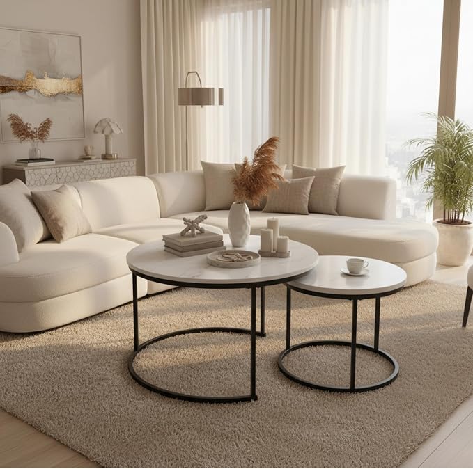 Homy Casa 27.6inch Round Coffee Table Set of 2, Modern Nesting Coffee Tables - Image 3