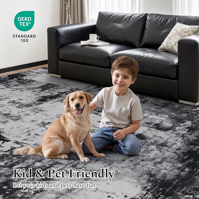 Rugflix Round Area Rugs 6Ft for Living Room, Washable Black Grey Circle Rug | - Image 5