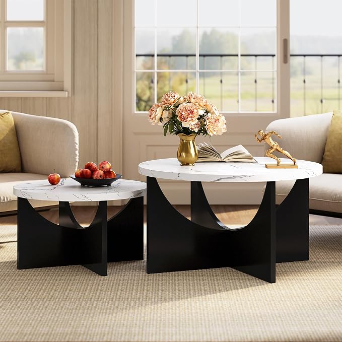 LIKIMIO Nesting Coffee Tables Set of 2, 31.5" Round Side Tables - Image 4