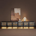 POVISON Fully-Assembled Mid Century Modern Wood Slatted TV Stand - Image 3