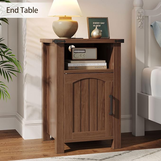 Farmhouse Nightstand with Charging Station, End Table with USB/Type-C Ports and - Image 2