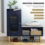HLR Storage Bench with Glass Door&Shelf, Modern Entryway Shoe Cabinet Bench - Image 5