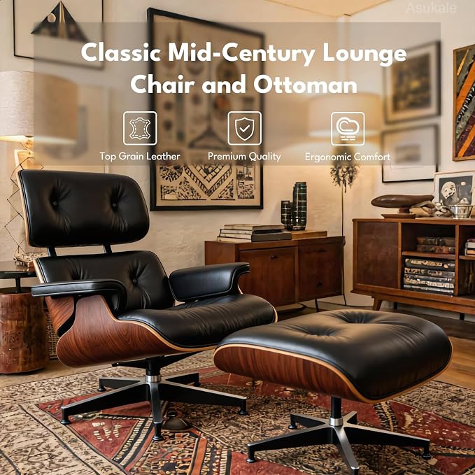Black PU Leather, Mid Century Chaise Lounge Chair Indoor, Chair - Image 4