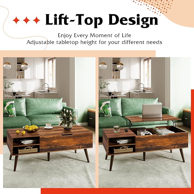 WLIVE Coffee Table, 47“ Lift Top Coffee Tables - Image 4