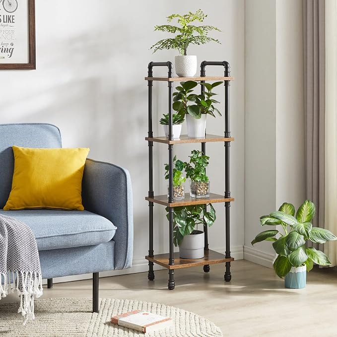 IBUYKE Industrial Pipe Ladder Shelf, 4-Tier Vintage Style Book Shelf, Free - Image 2