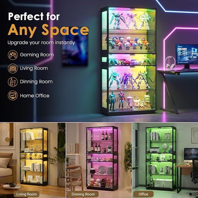 RGB Glass Display Cabinet, 5-Tier Lighted Display Case - Image 7