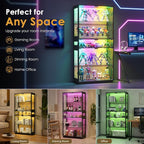 RGB Glass Display Cabinet, 5-Tier Lighted Display Case - Image 7