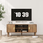 Smuxee Walnut TV Stand with Line Groove Design, 47.2" Mid Century Modern TV - Image 2