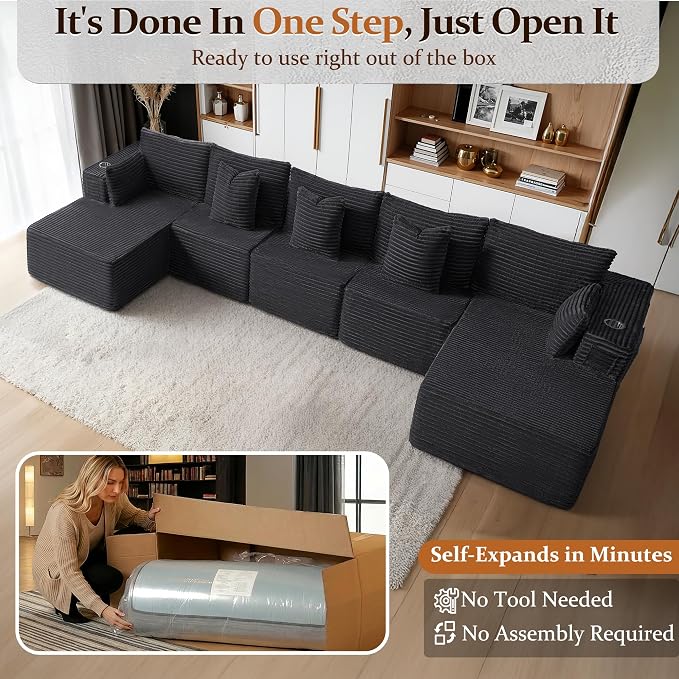 168" Cloud Sectional Couch, Comfort U Shaped Sofa - Image 3