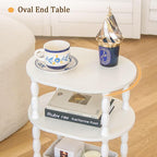 MaxSmeo White Side Table with Charging Station, 3-Tier Small Oval End Table - Image 6