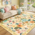 RELEANY Floral Washable 6x9 Area Rugs Ivory/Yellow | Flower Carpet Print Boho by RELEANY