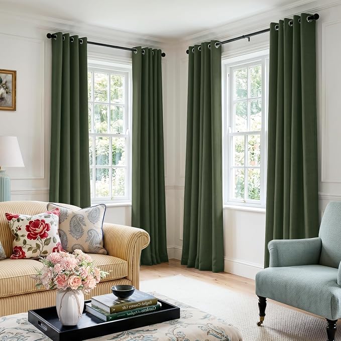 100% Blackout Linen Textured Curtains 72 Inch Long, Loden | 100% Blackout Shield - Image 5