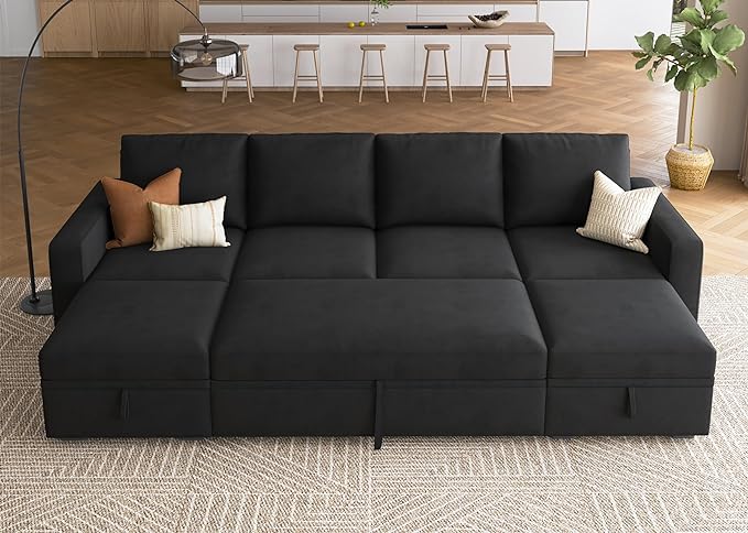 HONBAY Modular Sectional Sleeper Sofa Bed, Velvet Sectional Couch by HONBAY